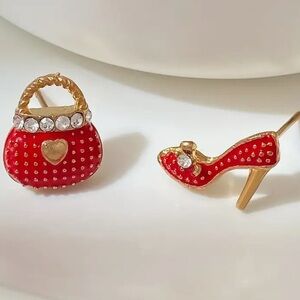 CHIC RHINESTONE HIGH HEEL & BAG ASYMMETRICAL EARRINGS